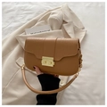 Elegant camel crocodile embossed crossbody bag with golden clasp and chain handle - Brown