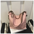 Grand sac cabas rose minimaliste avec anses tressées marron et bandoulière large - Rose