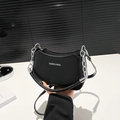 Minimalist black crescent bag with silver chain and FASHION & BAGS logo detail - Black