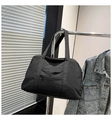 Black nylon tote bag with large capacity and zip pocket for daily travel use - Black