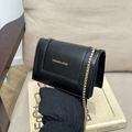 Black leather small square bag with golden chain strap and minimalist metal logo - Black