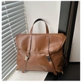 British retro brown faux leather satchel with dual straps and a large top handle - Brown