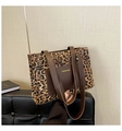 Chic leopard print tote bag with brown leather trim and fashion text details - Coffee
