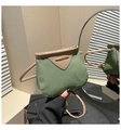 Litchi pattern leather crossbody bag in bean green and khaki with golden metal buckle - Green