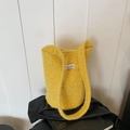 Yellow fluffy wool knit bucket bag with Love Fashion tag on minimalist background - Yellow Without Pendant