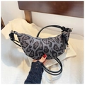 Detail of leopard print horn bag with decorative knot handle and soft suede texture - Gray