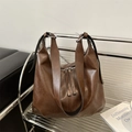 Deep brown large capacity faux leather hobo shoulder bag with a wide strap - Brown Without Pendant