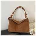 Bolso de hombro en ante marrón oscuro con detalle de nudo y cremallera plateada - Marrón
