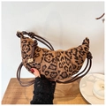 Leopard print crescent croissant bag with animal texture and brown shoulder strap - Yellow Brown