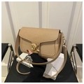 Khaki two-tone crossbody bag with woven texture lid and golden DK metal buckle detail - Khaki