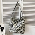 Borsa tote chic leopardata bianca e nera ad alta capacità con tracolla regolabile - Bianco