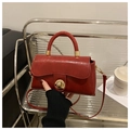 Retro red small square bag with golden twist lock and curved top handle for women - Red Without Charm