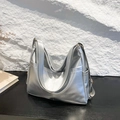 Silver metallic large tote bag with shiny finish and side pockets in a modern style - Silver
