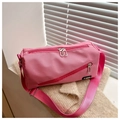 Pink nylon cylindrical crossbody bag for women with multiple zipper pockets and strap - Rose Pink