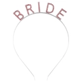 Diadema plateada para novia con letras BRIDE en diamantes rosa para despedida soltera - Plateado/Circonita Rosa