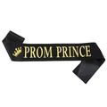 Elegante fascia in raso nero Prom Prince con corona dorata per festa di laurea - Taglia unica / Nero con testo oro