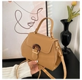 Chic dark khaki lychee pattern small square handbag with a gold-tone metallic clasp - Khaki