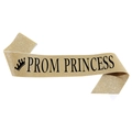 Champagne gold glitter Prom Princess sash with black crown print for party events - Gold