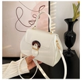 White lychee pattern small square bag with tortoise buckle and crossbody strap - White