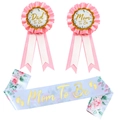 3-teiliges Babyparty-Set mit Mom To Be Schärpe und floralen Ansteck-Rosetten - Einheitsgröße / Rosa Druck