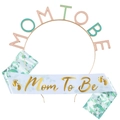 Colorful Mom To Be sash and gold metal headband set for baby shower party celebrations - One Size / MOM TO BE Green