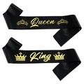 Elegant King and Queen black satin party sashes with gold foil crown lettering - Black Gold King And Queen (Satin Cloth)