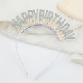 Detail von Silberglitzer Happy Birthday Haarreif mit bunten Laser Fransen Dekorationen - Silber