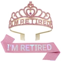 Set festa pensione con fascia rosa I'M RETIRED e tiara dorata con strass scintillanti - Taglia unica / Rosa Iridescente