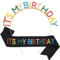 Set de cumpleaños con diadema de letras arcoíris y banda negra brillante It's My Birthday - Talla única / Negro Purpurina Multicolor