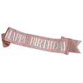 Rose gold glitter Happy Birthday sash with holographic lettering for party decor - One Size / Rose Gold Rainbow