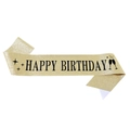 Banda dorada brillante Happy Birthday con estrellas negras y copas de champán - Talla única / Gold with Black Lettering