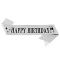 Banda de cumpleaños plateada con purpurina y texto Happy Birthday para celebraciones - Talla única / Silver with Black Lettering