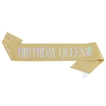Golden glitter Birthday Queen sash with holographic lettering for birthday party decor - Gold With Holographic Text