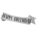 Banda de cumpleaños plateada con purpurina y texto negro Happy Birthday para fiesta - Talla única / Plata con Texto Negro
