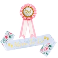Set fascia Mom To Be e spilla Dad To Be con stampa floreale per baby shower party - Combinazione Mom E Dad Rosa