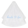Detail of white double-layer bridal veil featuring blue bride to be text for hen parties - Under 60cm / Blue