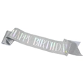 Banda de cumpleaños plateada con purpurina y texto Happy Birthday holográfico - Talla única / Plata AB