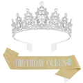 Corona di compleanno in argento e fascia dorata glitterata con scritta Birthday Queen - Tiara d'argento con fascia dorata con scritte laser / Oro Iridescente