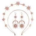 Parure tiare céleste et boucles d'oreilles étoiles or rose serties de strass - Ensemble de bijoux / Or rose