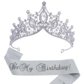 Set con tiara di compleanno argento e fascia glitterata It's My Birthday per feste - Taglia unica / Argento