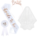Dettaglio set addio al nubilato con fascia Bride to be oro rosa, tiara e velo - Set Fascia Bianca Con Testo Oro Rosa