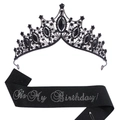 Set per compleanno con corona di strass neri e fascia glitterata coordinata - Taglia unica / Tiara Nera e Fascia Glitter Nera