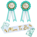 Babyparty Set mit Mom To Be Schärpe und Dad To Be Ansteckern in Mintgrün und Gold - Einheitsgröße / Grün Geblümt
