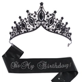 Set tiara e fascia nera per compleanno con strass e scritta It's My Birthday - Taglia unica / Tiara Nera e Fascia in Satin Nero