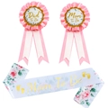 Babyparty-Set mit Mom To Be Schärpe und floralen Rosetten in Pink und Blau - Einheitsgröße / Neuer Rosa Druck