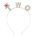 Pink crown headband with TWO sparkling rhinestones for toddler girls second birthday - Headband Only (Without Sash)
