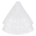 Two-tier white bridal veil with silver Bride to Be lettering and built-in hair comb - Under 60cm / White