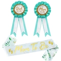 Mint green and white Baby Shower set including Mom To Be sash and decorative badges - One Size / Green Leaf Print