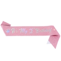 Pink glitter sash with holographic It's My 2nd Birthday text for children party - Sash Only (Without Headband)