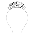 Serre-tête HAPPY NEW YEAR en métal argenté avec strass noirs et blancs pour fête - Argent Zirconium Noir & Blanc